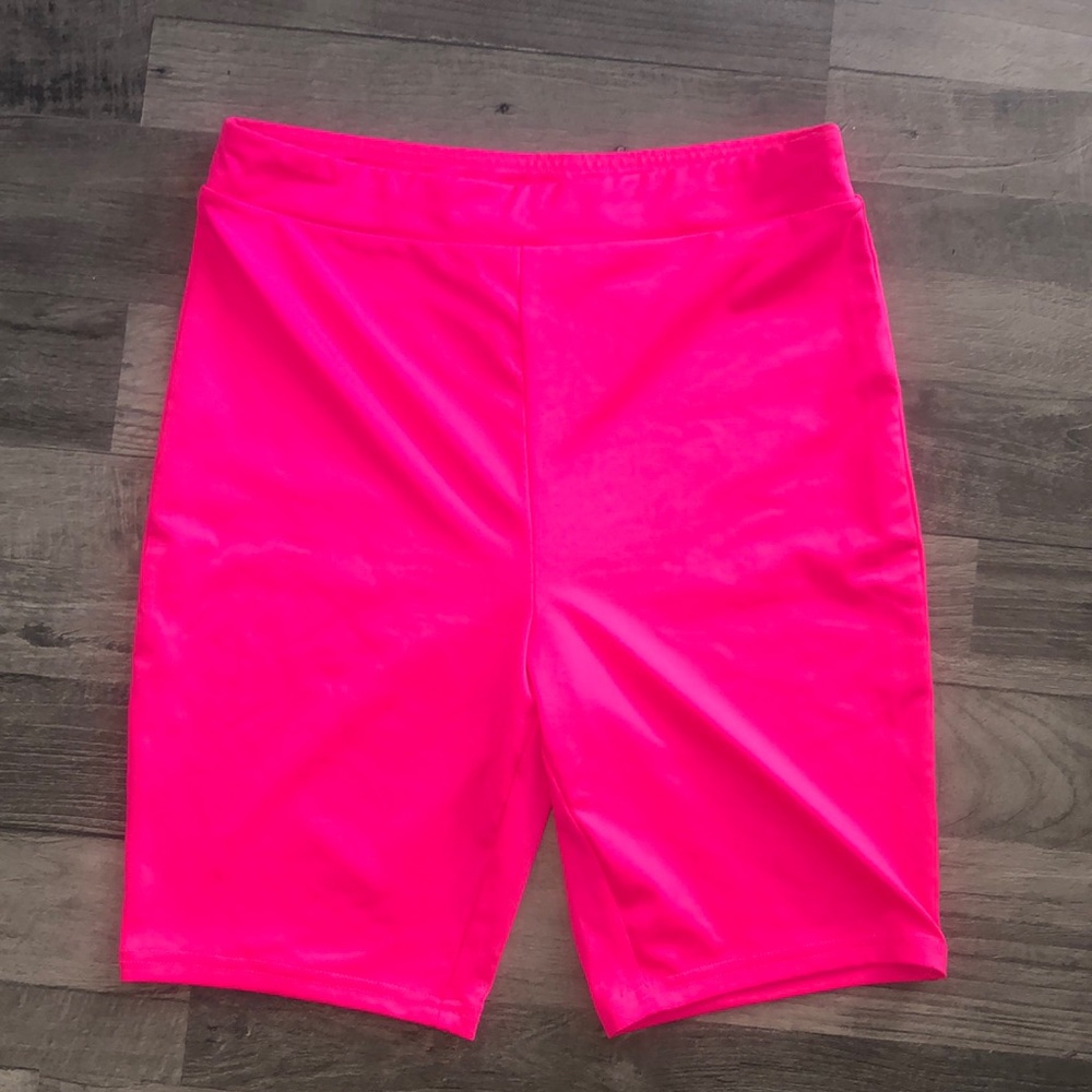 Neon pink biker shorts